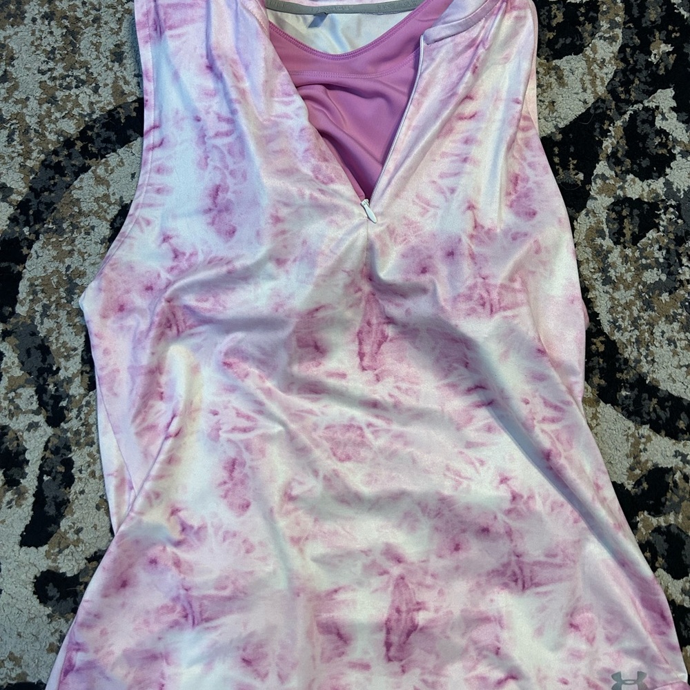 Under Armour Pink and White Tie-Dye Sleeveless Top